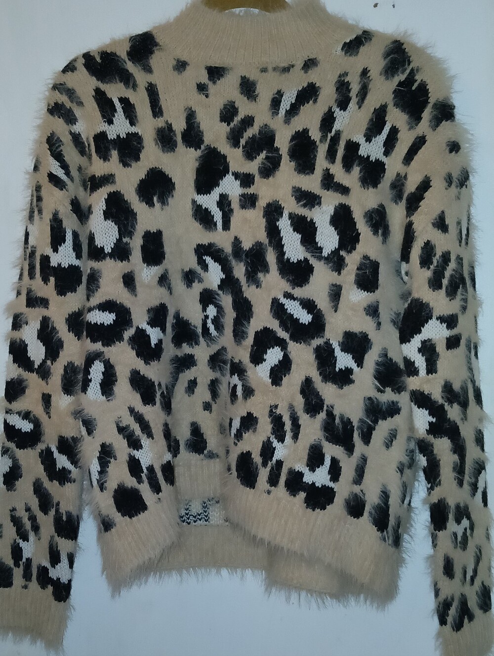 Gianni Bini Tan & Black Leopard Mohair Wool Blend Knit Pullover Sweater SZ M